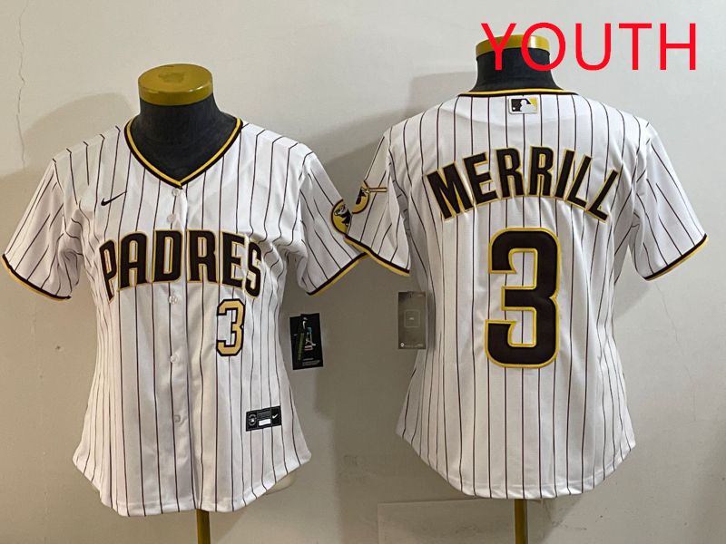 Youth San Diego Padres #3 Merrill White Stripe Game 2025 Nike MLB Jersey style 1->youth mlb jersey->Youth Jersey